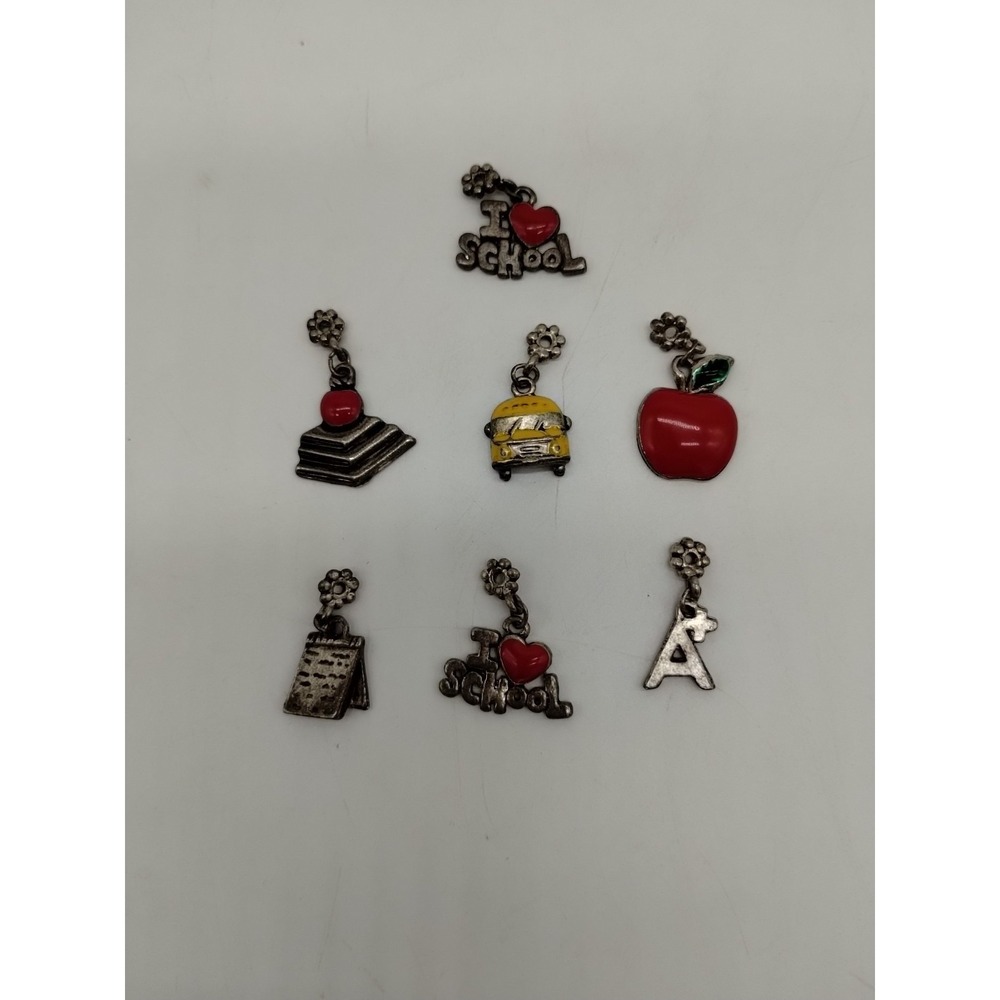 Set Of 7 Enamel Vintage School Teacher Charms For Bracelet Junk Journal